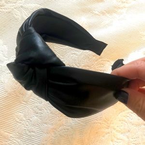 Black faux leather headband, top knot headband,